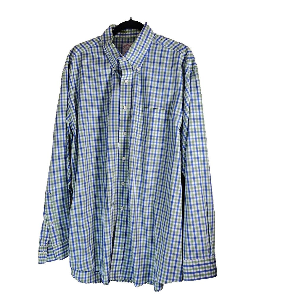 Brooks Brothers Shirt Mens X-Large Blue Green Plaid Button Down Long Sleeve